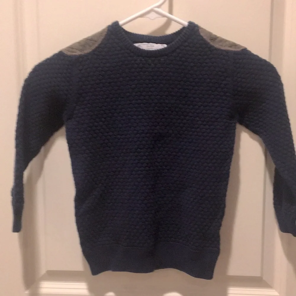 Zara boys Knitwear pullover crewneck sweater w/ brown shoulder appliqué 4-5 yrs